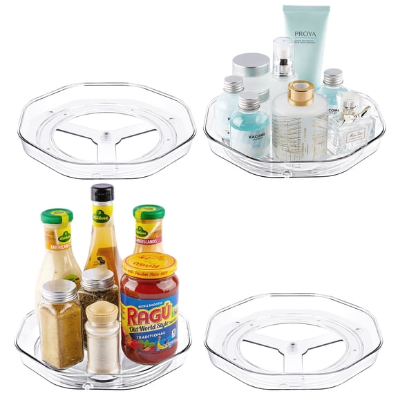 Clear Lazy Susan Organizer, Sindcom 4 Pack Turntable Spice Rack, for Cabinets Kitchen, Countertop, Bathroom, Makeup, 9 Inches