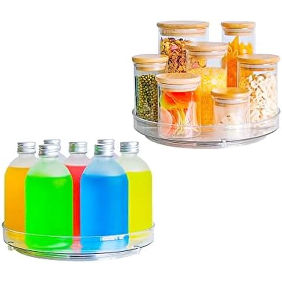 Clear Lazy-Susan Turntable Cabinet-Organizer – 2-Pack 9-Inch Spice Rack Storage for Fridge Refrigerator Pantry