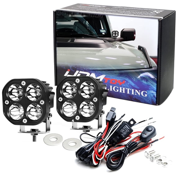 Clear Lens 20W High Power LED A-Pillar Lighting Kit For 2021-up Ford Bronco, Including (2) Round 20W LED Pods, Side Mirror Mounted Hardware & Relay Wiring Harness w/Switch