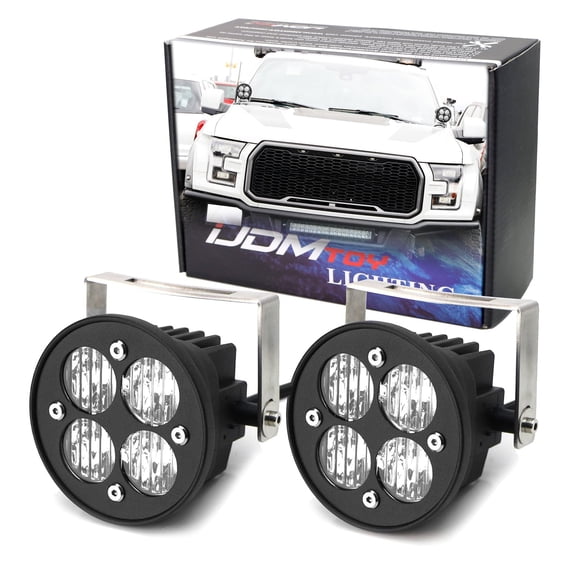 Clear Lens 24W High Power LED Wide Angle SAE Flood Beam Fog Light Kit w/Universal Fit Mounting Brackets For Car Truck SUV ATV 4x4
