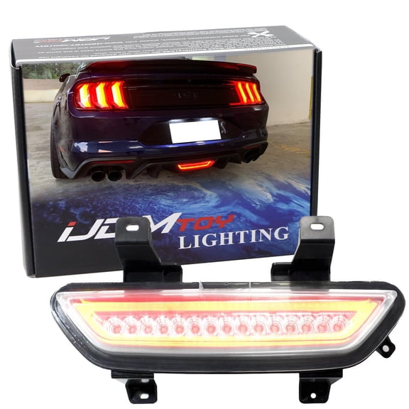 Clear Lens All-In-One LED Rear Fog Light Kit For 2015-2017 Ford Mustang, w/Brilliant Red LED Ring as Tail/Brake Lamp & White LED as Backup Reverse Lamp