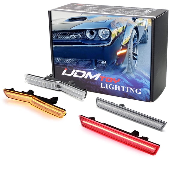 Clear Lens Amber Front, Red Rear LED Side Marker Light Set For 2015-23 Dodge Challenger SRT Hellcat Widebody ONLY, Powered by Total 180-SMD LED, Replace OEM Sidemarker Lamps