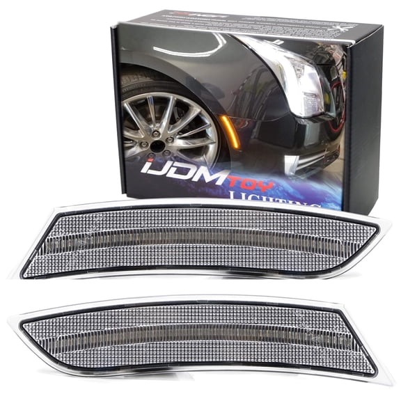 Clear Lens Amber Full LED Bumper Side Marker Light Kit For 2013-2017 Cadillac XTS, Powered by 40-SMD LED, Replace OEM Front Sidemarker Lamps