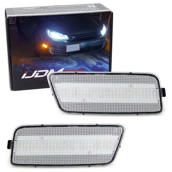 Clear Lens Amber Full LED Bumper Side Marker Light Kit For Volkswagen: 2010-2014 MK6 GTI, Powered by 40-SMD LED, Replace OEM Front Sidemarker Lamps