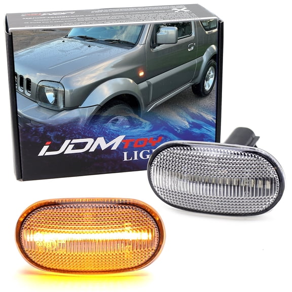 Clear Lens Amber Full LED Fender Sequential Blink Side Marker Indicator Light Kit For JDM Suzuki 2005-12 Jimny JB23W, 2018-up Jimny JB64W, etc