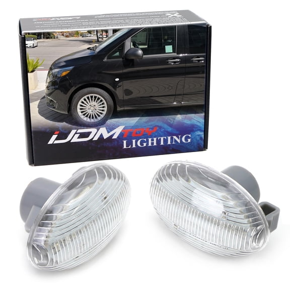 Clear Lens Amber Full LED Front Side Marker Light Kit For 2003-up Mercedes-Benz Metris Vito Viano Citan V-Class Passenger Van, Powered by 12-SMD LED, Replace OEM Sidemarker Lamps
