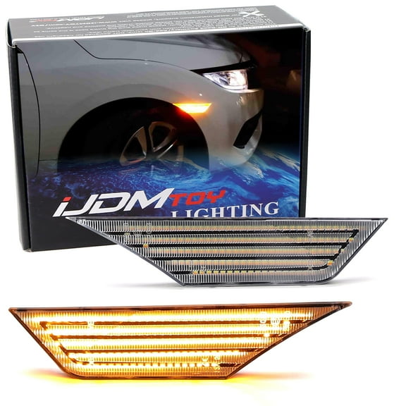 Clear Lens Amber Full LED Front Side Marker Light Kit For 2016-2021 Honda Civic, Powered by 90-SMD LED, Replace OEM Sidemarker Lamps
