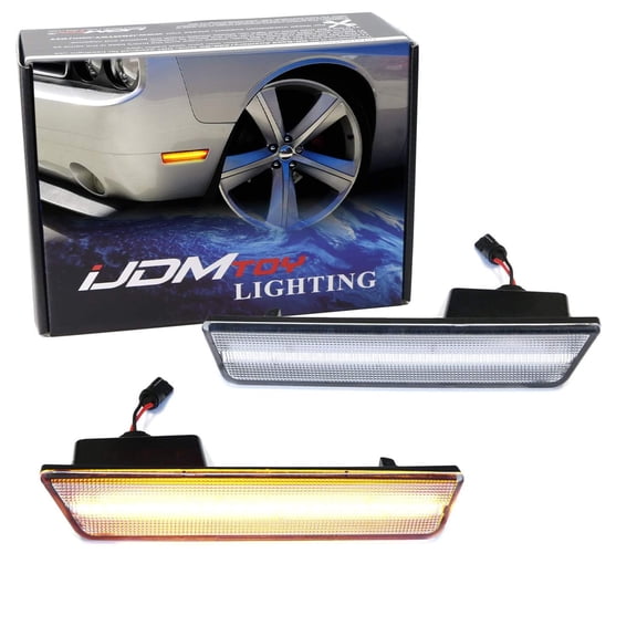 Clear Lens Amber LED Front Side Marker Lamps For 08-14 Dodge Challenger, Clear LH RH Sidemarkers Powered by 24 Amber SMD LED Lights