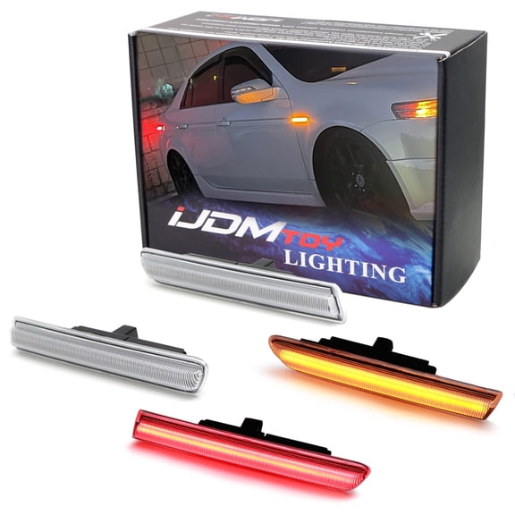 Clear Lens Amber/Red Full LED Side Marker Light Kit For 2004-2008 Acura TL, Powered by Total 180-SMD LED, Replace OEM Sidemarker Lamps