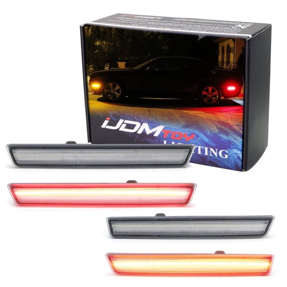 Clear Lens Amber/Red Full LED Side Marker Light Kit For 2015-22 Dodge Challenger, Powered by Total 180-SMD LED, Replace OEM Sidemarker Lamps