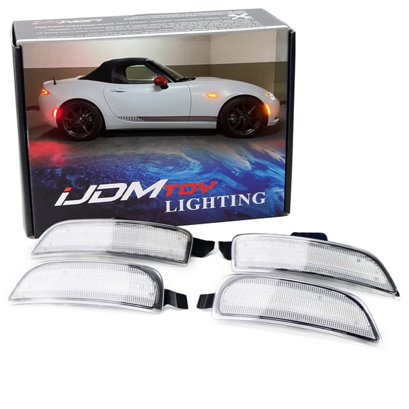 Clear Lens Amber/Red Full LED Side Marker Light Kit For 2016-up Mazda MX-5 Miata, Powered by Total 98-SMD LED, Replace OEM Sidemarker Lamps