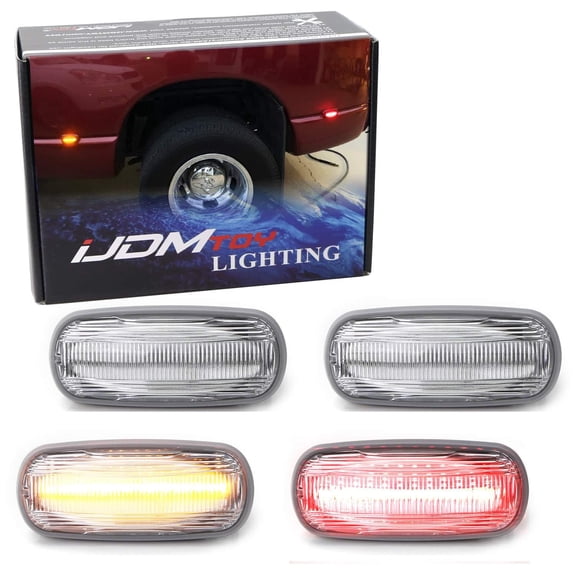 Clear Lens Amber/Red Full LED Trunk Bed Marker Lights Set For 2003-09 Dodge RAM 2500HD 3500HD Truck Double Wheel Side Fenders, Powered by Total 48 LED