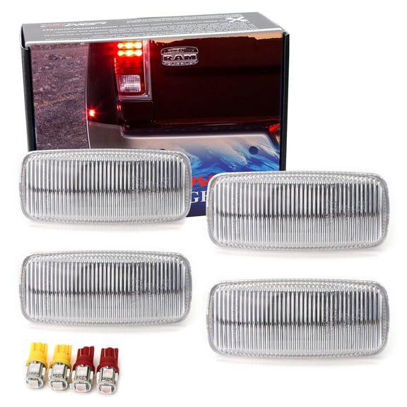 Clear Lens Amber/Red LED Trunk Bed Marker Lights Set For 2010-18 Dodge RAM 2500HD 3500HD Dually Truck Double Wheel Side Fenders, Powered by Total 20 LED