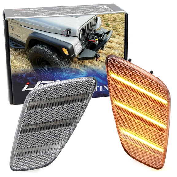Clear Lens Amber Triple-Row LED Strip Front Fender Flare Side Marker Lights For 1997-2006 Jeep Wrangler TJ, Replace OEM Amber Sidemarkers