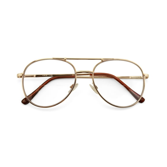 Clear Lens Bifocal Classic Metal Reading Glasses - Spring Hinge Tear Drop Reader Gold +1.00