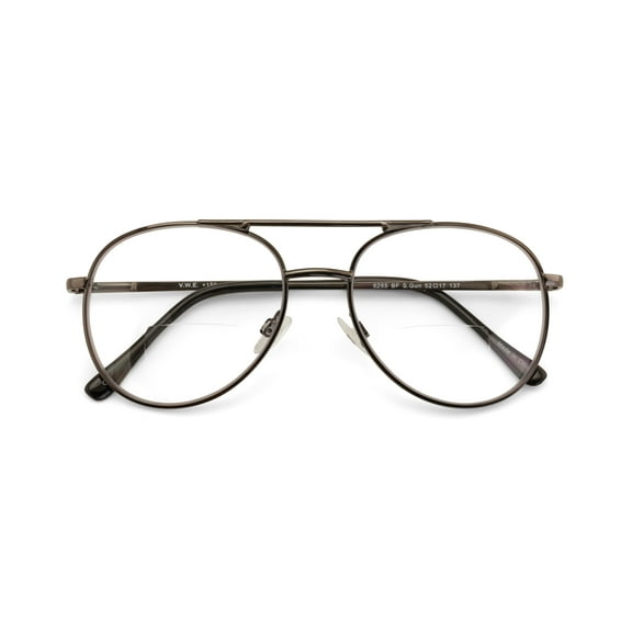 Clear Lens Bifocal Classic Metal Reading Glasses - Spring Hinge Tear Drop Reader Gunmetal +2.50