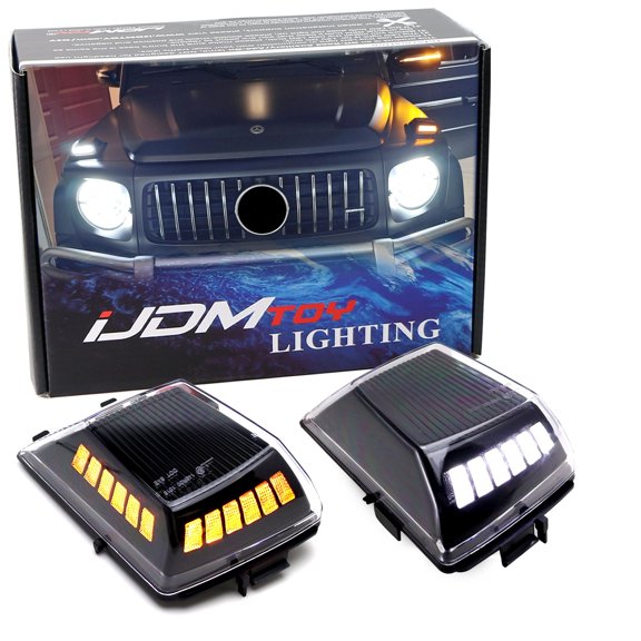 Clear Lens Black Interior White LED Driving Light/Amber Switchback Sequential Blink LED Front Turn Signal Light Assembly, For Mercedes-Benz 2019-up W463A G-Class