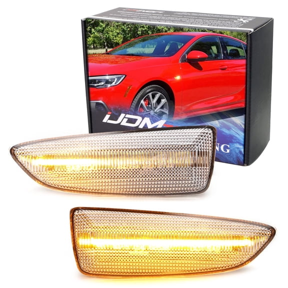 Clear Lens Dynamic Sequential Blink/Flow Amber Full LED Front Side Marker Light Kit For 2018-2020 Buick Regal, Replace OEM Fender Sidemarker Lamps
