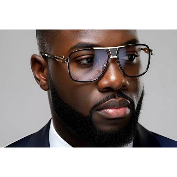 Clear Lens Eye Glasses Gold Frame Hip Hop Model Classy Square