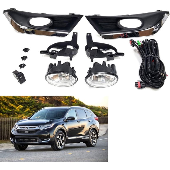 Clear Lens Fog Driving Lights Lamp Kit For 2017-2019 Honda CR-V CRV with Switch Bulb Bezels OEM#3901-SLE-305 / 33951-SLE-305 / HO2593141 / HO2592141 71106-TLA-A21 / 71156-TLA-A21