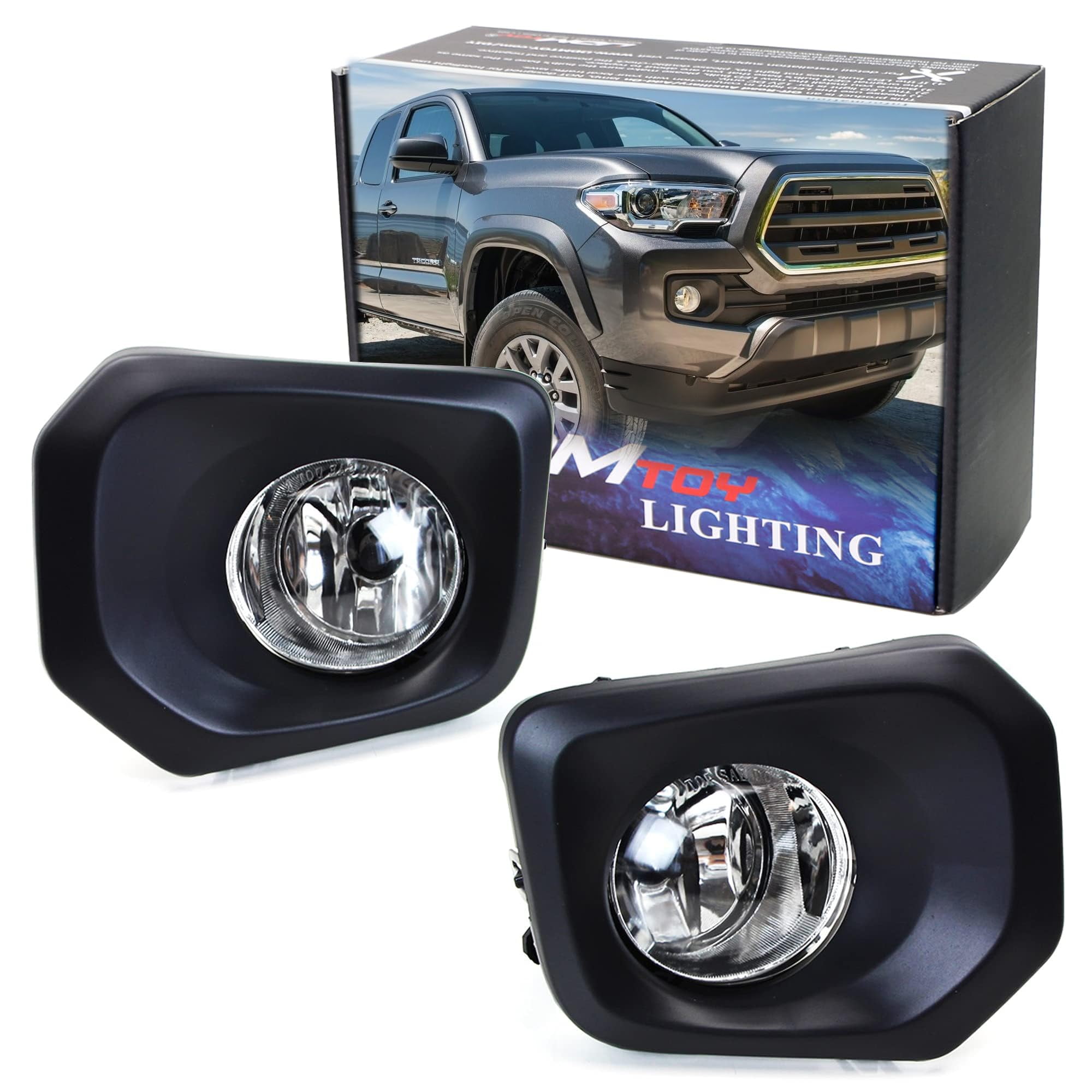 Clear Lens Fog Lights Foglamp Kit with Halogen Bulbs, Bezel Covers, On ...