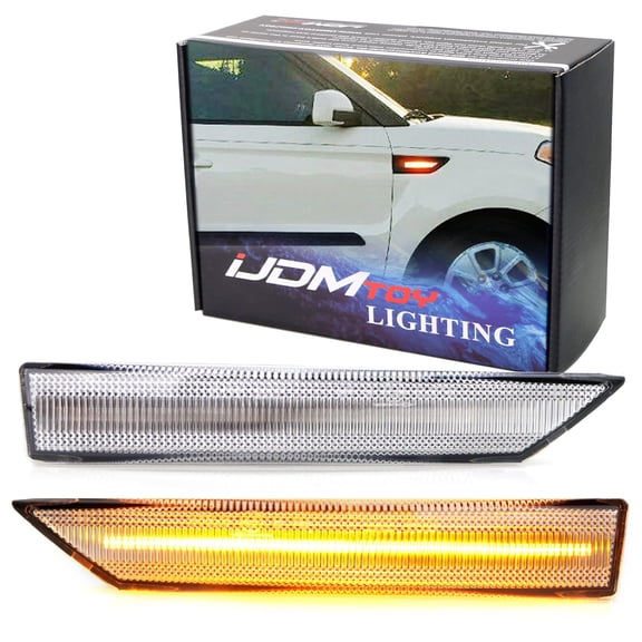Clear Lens Full Amber LED Fender Blinker Side Marker Light Assembly For 2009-2013 Gen1 Kia Soul, Replace OEM Clear Sidemarker Lamps