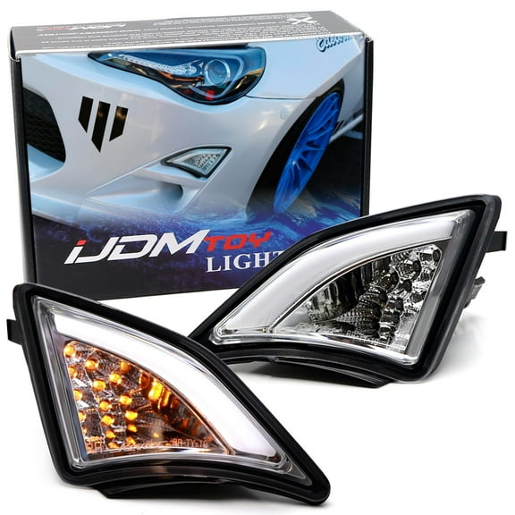 Clear Lens Full LED Front Turn Signal Light Assy For 2013-16 Scion FR-S, Xenon White LED Stripe As DRL & Full Amber LED Blinker