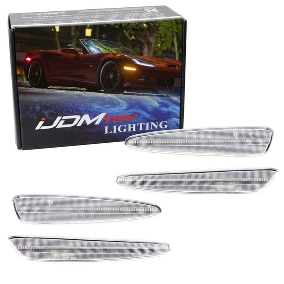 Clear Lens Full LED Strip Front & Rear Side Marker Light Kit For 2005-2013 Chevy Corvette C6, Powered by 192-SMD LED, Replace OEM Sidemarker Lamps