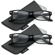 Clear Lens Glasses Black Frame Spring Hinged Rectangular Glasses Frame Men Women with Pouch 2 Pack