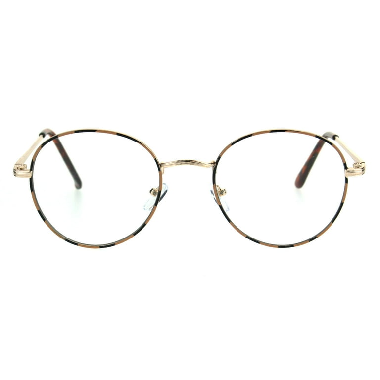 Clear Lens Glasses Vintage Round Oval Metal Frame UV400 Gold Black