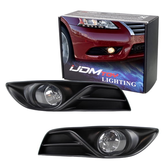 Clear Lens Halogen Fog Light Kit For 2013-2015 Nissan Sentra, Includes LH RH Fog Lamp Housings, H11 Halogen Bulbs, Foglight Garnish Bezels & On/Off Switch Wiring