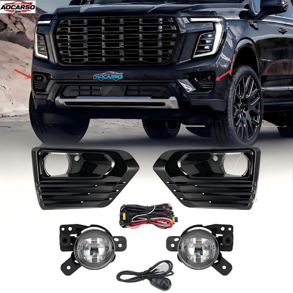 Clear Lens LED Fog Lights Kit For 2025-2026 GMC Yukon ELEVATION DENALI w/Wires Switch Relay OEM# 42737706 / 42737708 (NOT FIT AT4 / AT4 ULTIMATE Models)