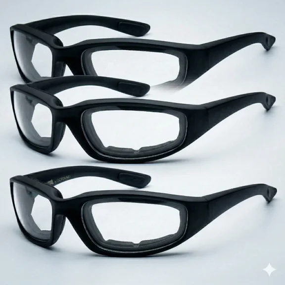 Clear Lens Motorcycle Riding Biker Glasses Padded Foam Men's Sunglasses black Pair3