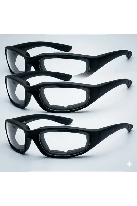 Clear Lens Motorcycle Riding Biker Glasses Padded Foam Men's Sunglasses black Pair3