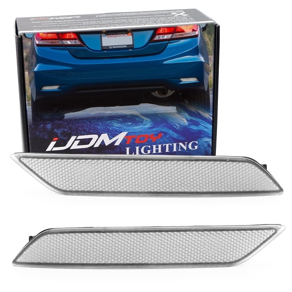 Clear Lens Rear Bumper Reflector Lenses For 2013-2015 Honda Civic Sedan 9th Gen, OE-Spec LH RH Assembly