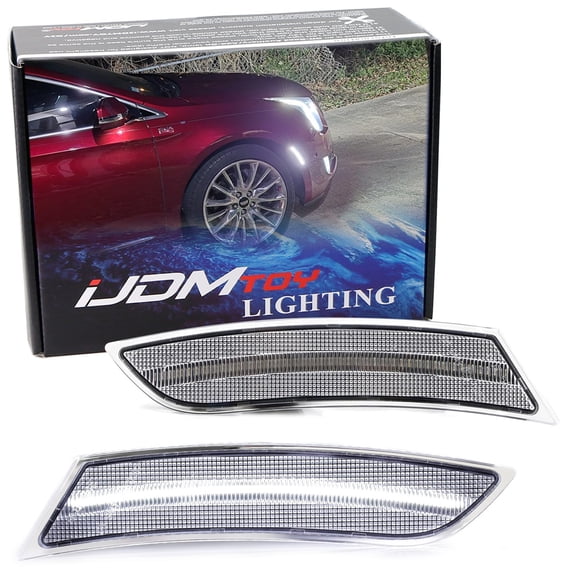 Clear Lens White Full LED Bumper Side Marker Light Kit For 2013-2017 Cadillac XTS, Powered by 40-SMD LED, Replace OEM Front Sidemarker Lamps