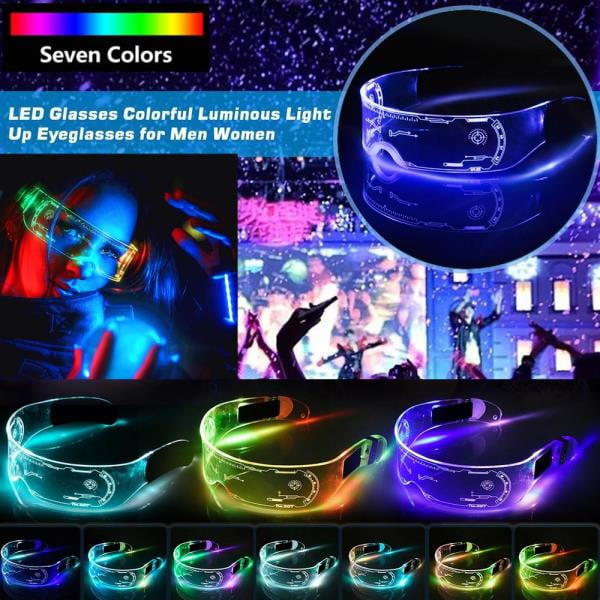 Clear Lenses 7 Color LED Flashing Light Up Visor Glasses Goggles Rave ...