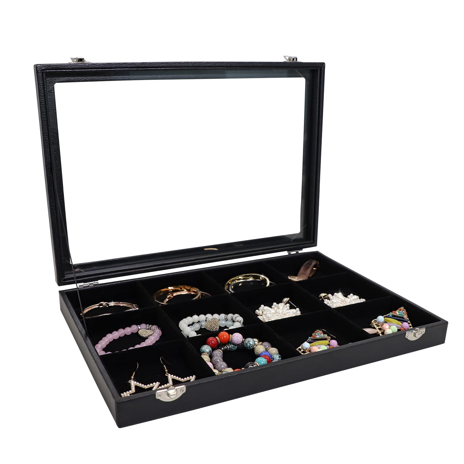 Clear Lid 12 Grid Jewelry Tray Case Boxes Stackable Display Organizer ...