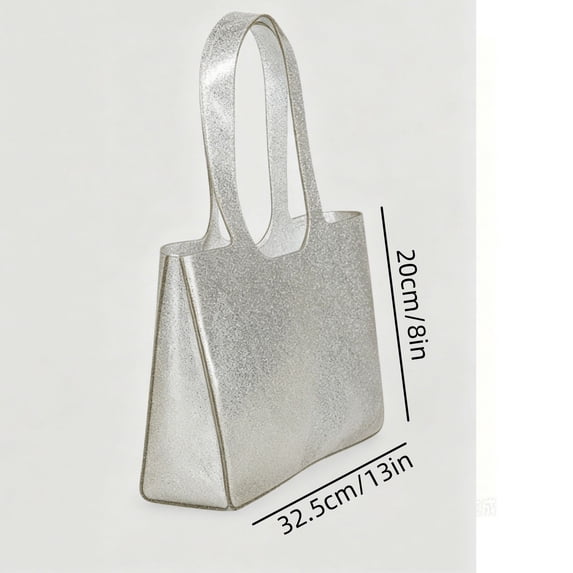 Clear Light Jelly Tote Bag - Glossy Transparent PVC Shoulder Handbag, Large Capacity Shopping Bag for Women, Waterproof and Easy to Clean, Versatile for Work, Beach, and Daily Use. Gray