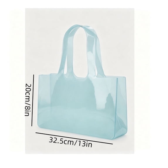 Clear Light Jelly Tote Bag - Glossy Transparent PVC Shoulder Handbag, Large Capacity Shopping Bag for Women, Waterproof and Easy to Clean, Versatile for Work, Beach, and Daily Use. Blue
