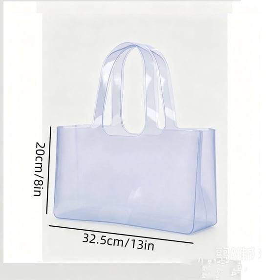 Clear Light Jelly Tote Bag - Glossy Transparent PVC Shoulder Handbag, Large Capacity Shopping Bag for Women, Waterproof and Easy to Clean, Versatile for Work, Beach, and Daily Use. White