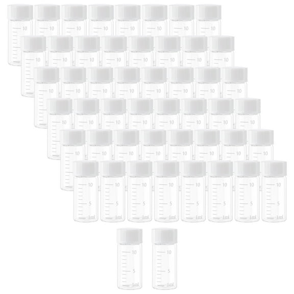 Clear Liquid Sampling Sample Glass Bottles Vials with Graduation White Screwcap Capacity 10ml Pack of 50