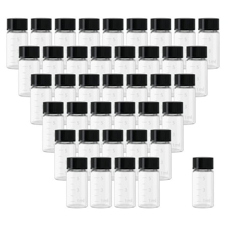Clear Liquid Sampling Sample Scale Black Screwcap Glass Bottles Vials for Chemistry Lab Chemicals 50PCS 5ml (0.17 Oz)