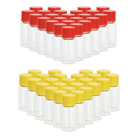 Clear Liquid Sampling Sample Screwcap Rubber Stopper Capacity 5ml (0.17 oz) Glass Bottles Vials (22pcs Yellow Cap+22pcs Red Cap)
