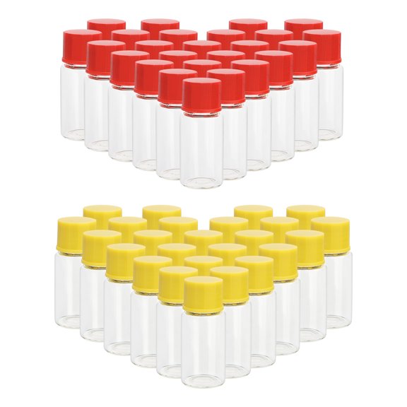 Clear Liquid Sampling Sample Screwcap Rubber Stopper Capacity 5ml (0.17 oz) Glass Bottles Vials (22pcs Yellow Cap+22pcs Red Cap)