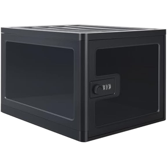 Clear Lockable Storage Box for Food，Tech and Home Safety, Medicine Lock Box for Safe Medication,Lockable Storage Bin，Refrigerator Storage Bins, Tablet Phone Jail Lock Box (Black)