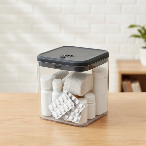 Clear Lockable Storage Box for Medicine Safe, Food Jar, Snacks, Phone - Secure Lock Box Refrigerator Container Bin Store Tank with Combination for Kitchen, Home, Office, Hospital (Navy)