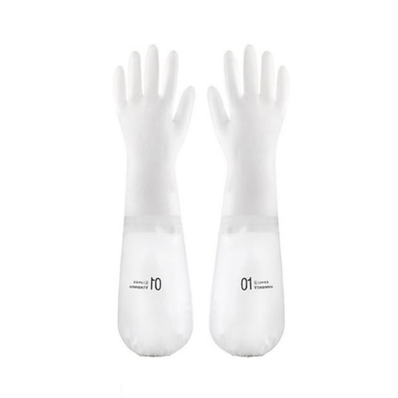 Clear Long Cuff Waterproof Rubber Cleaning Gloves With Embossed Grip For Dishwashing Laundry Gardening And Household Chores 18 Inch Length 2 Pair Set