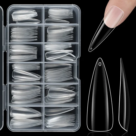 Clear Long Drop Shape Acrylic Nail Tips 10 Size for Acrylic Nature Nail Tools Natural Nails Tips Square Long Gel Tips Professional Gel Nail Extension Manicure Salon At Home