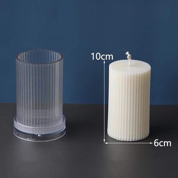 Clear Long Pole Stripe Candle Handmade Soap  Match Large Cylinder Rib Candle for Birthday Dinner Decoration - 6x10cm